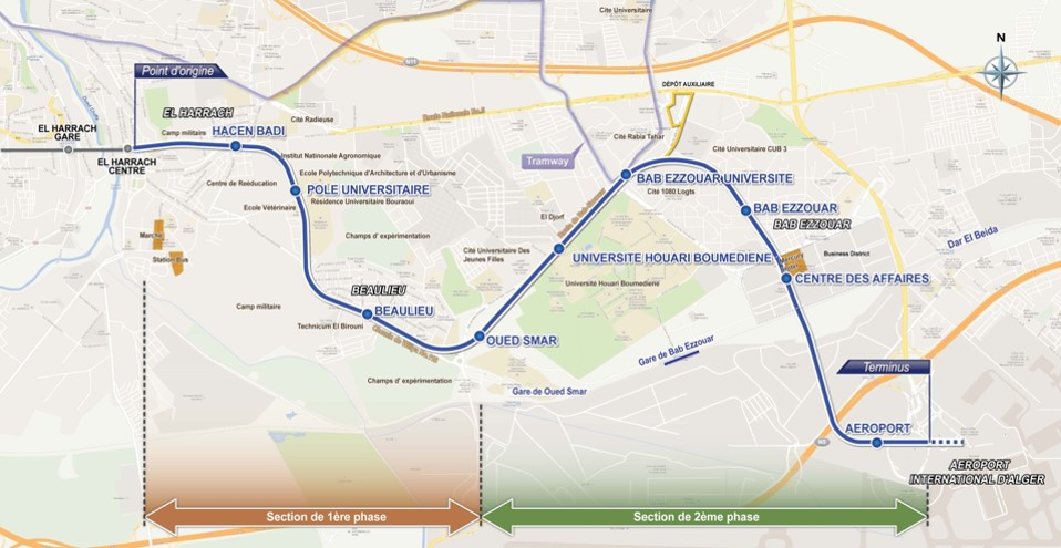 Trasse der Verlängerung E der U-Bahn-Linie 1 von Algier (Quelle: Cosider M28)